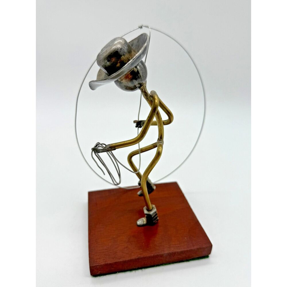 Cowboy Roping Figurine Homemade Metal Craft‎ - Picture 2 of 5